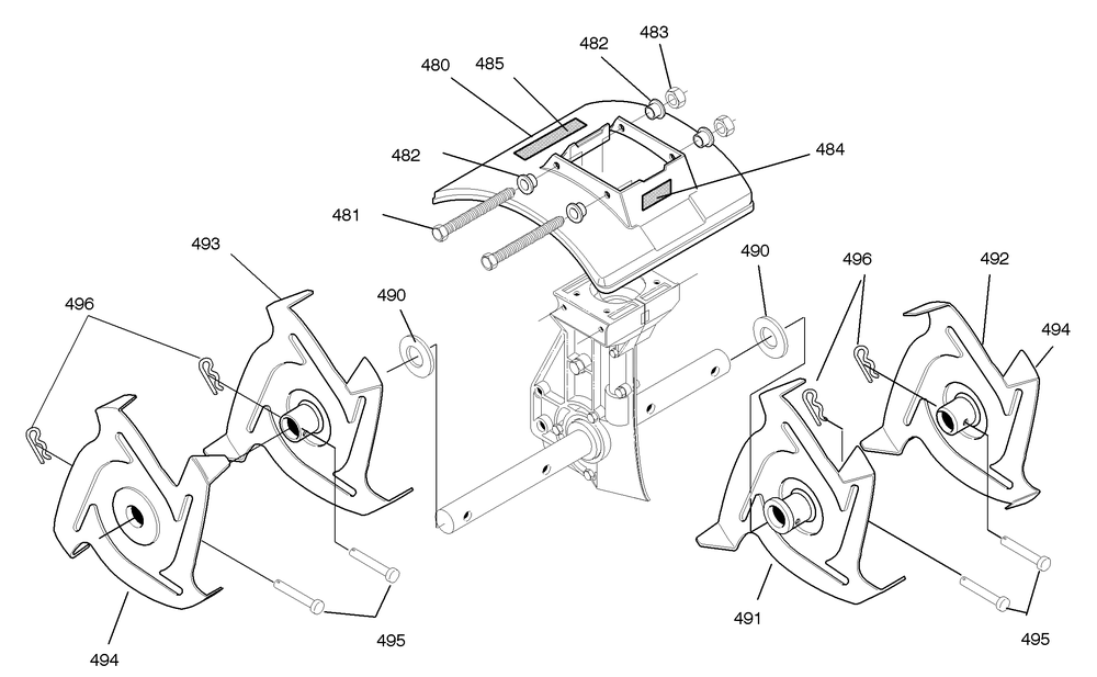 Tines And Shield Assembly Diagram and Parts List for 11052X4NC 2004 Briggs and Stratton Cultivator
